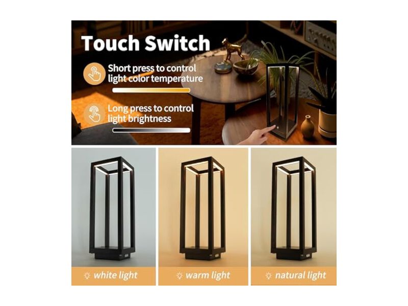 Rechargeable Cordless Waterproof Table Lamp For Patio Outdoor 5200mAh Black image number 3