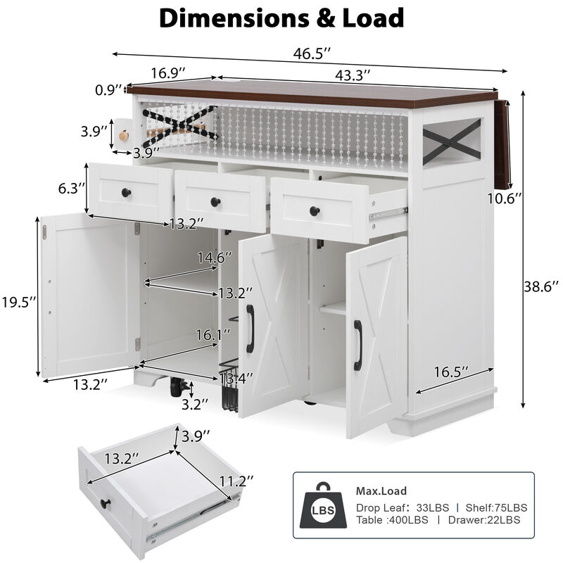 Merax Farmhouse Kitchen Island with Drape of Beads