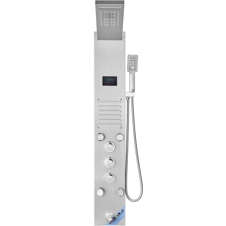 Stainless Steel Shower Panel Tower with 6 Shower Modes, Handheld, Tub Spout-Silver