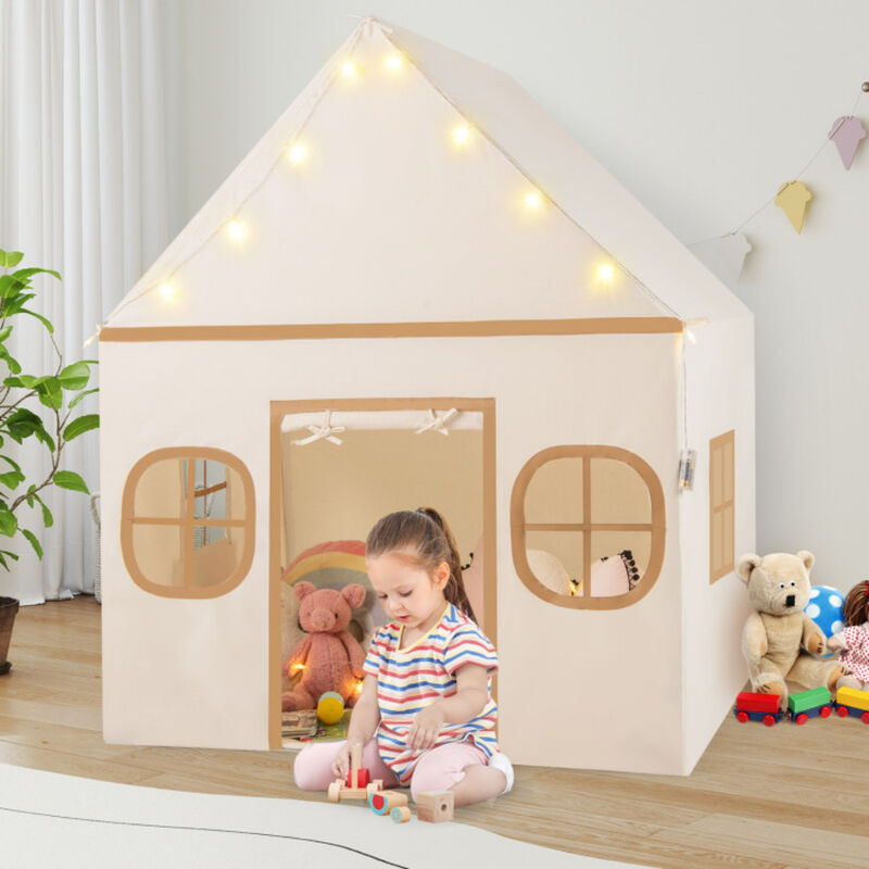 Large Kids Playhouse Tent with Windows, Door Curtain and Star Lights image number 4