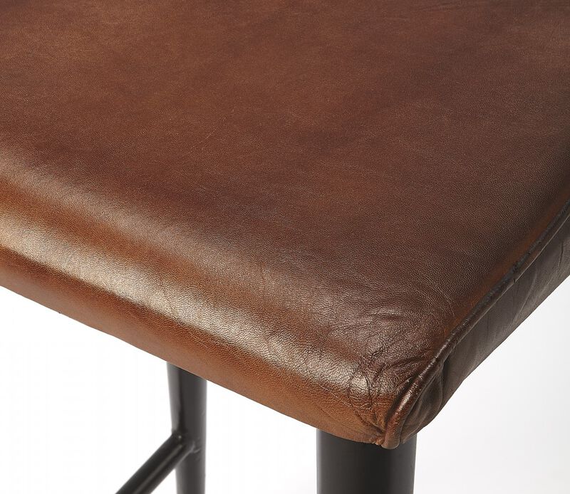 HomeRoots 28" Brown And Black Genuine Leather And Iron Bar Chair image number 3