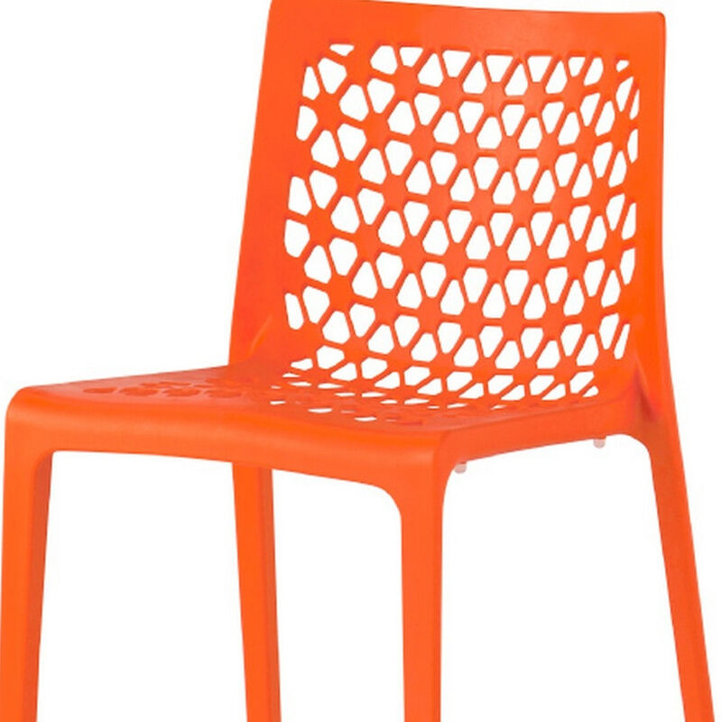 HomeRoots Set of Two Orange Heavy Duty Plastic Outdoor Stacking Dining Chairs image number 3
