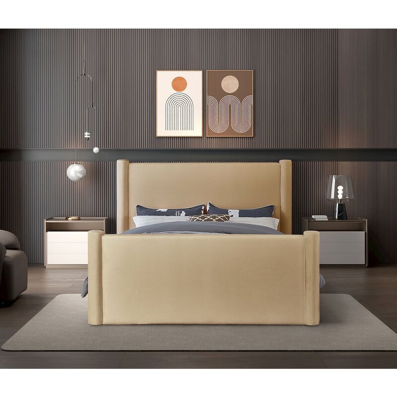 Meridian Furniture Elias Camel Velvet Full Bed