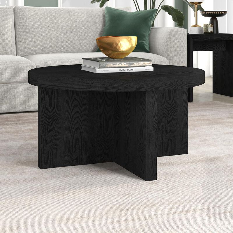 Hudson&Canal Elna 33 Wide Round Coffee Table in Black Grain