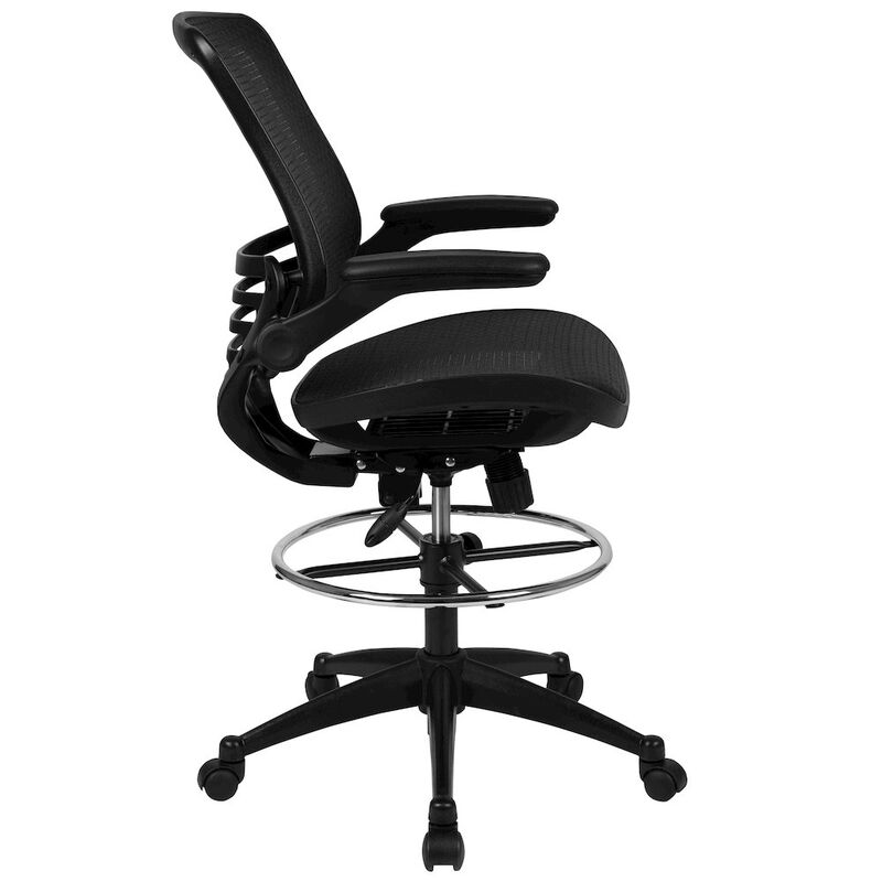 Flash Furniture Mid-Back Transparent Black Mesh Drafting Chair with Black Frame and Flip-Up Arms image number 4