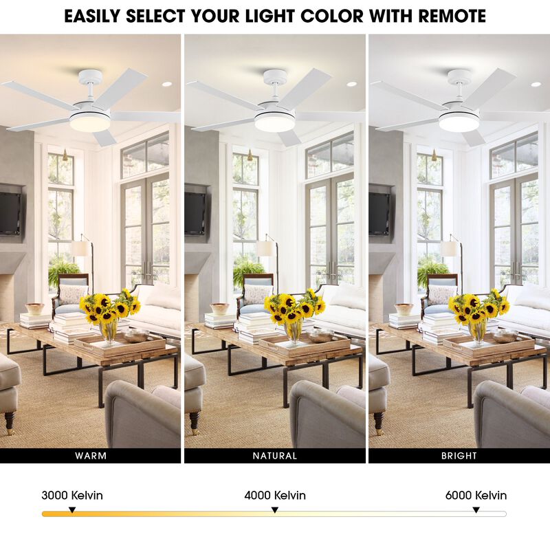 48 in. Smart Matte White Integrated LED Dimmable Reversible Blades Ceiling Fan with Light and APP Control & Remote