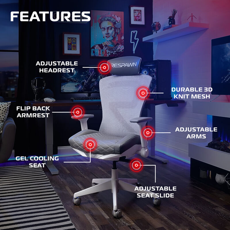 RESPAWN SPIRE Ergonomic Office Chair with Lumbar Support, Headrest, Adjustable Arms and Cooling Gel Seat Cushion, Comfy Breathable Mesh Seat for Home Office, High Back Reclining Gaming Chair