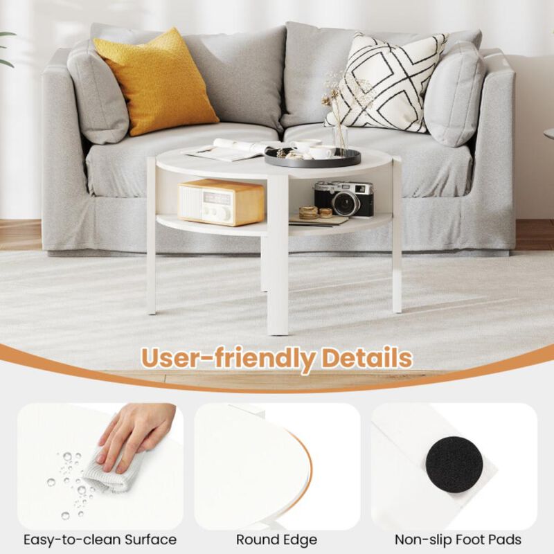 Hivvago Round Coffee Table with Storage Shelves for Small Space