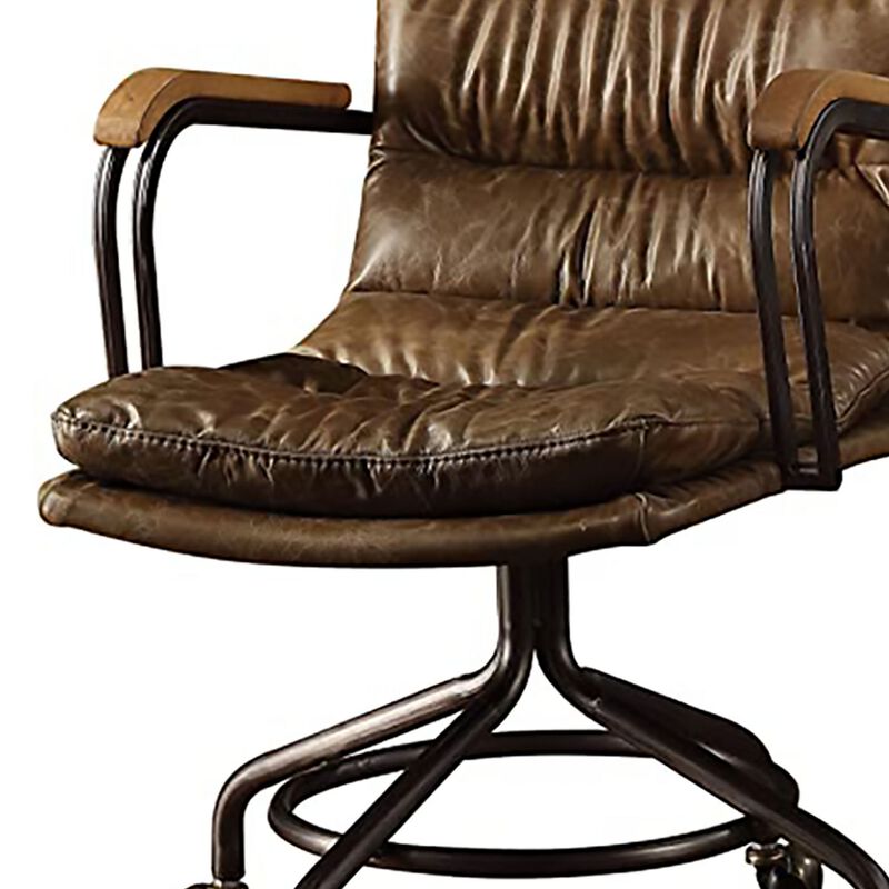 Metal & Leather Executive Office Chair, Vintage Whiskey Brown-Benzara