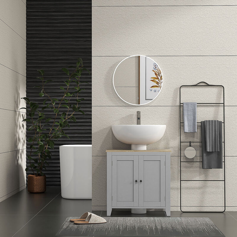 Hivvago Bathroom Pedestal Vanity Cabinet U-Shaped Cut-Out Storage image number 6