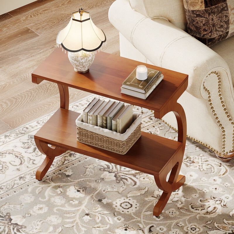 Narrow Solid Wood 2-Tier Side Table with Storage Shelf, End Table image number 5