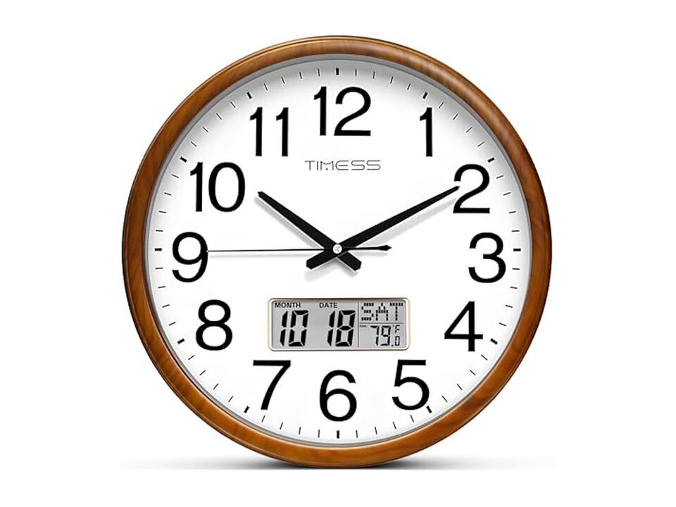 Classic Wood Style Finish Perpetual Wall Clock 11 Inch Silent Non Ticking Yellow