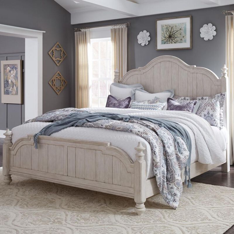 Liberty Furniture Farmhouse Reimagined Queen Poster Bed in Antique White w/ Chestnut Top image number 4