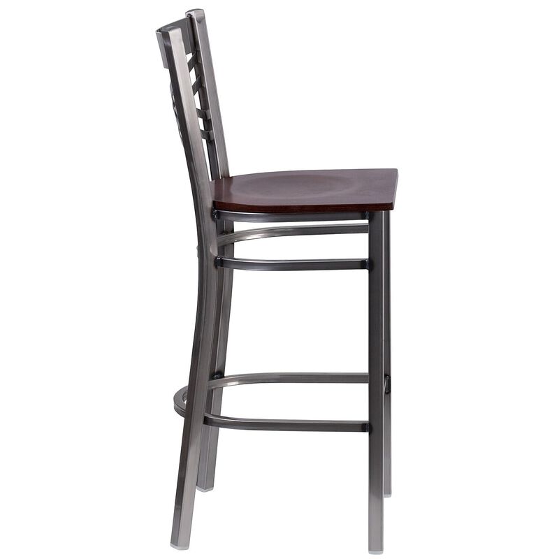 Flash Furniture HERCULES Series Clear Coated ''X'' Back Metal Restaurant Barstool - Walnut Wood Seat