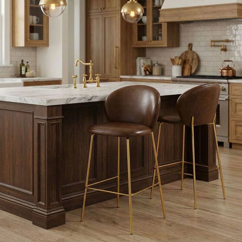 Christopher Knight Home Horace Contemporary Upholstered Bar Stool with Gilded Metal Legs (Set of 2) image number 1