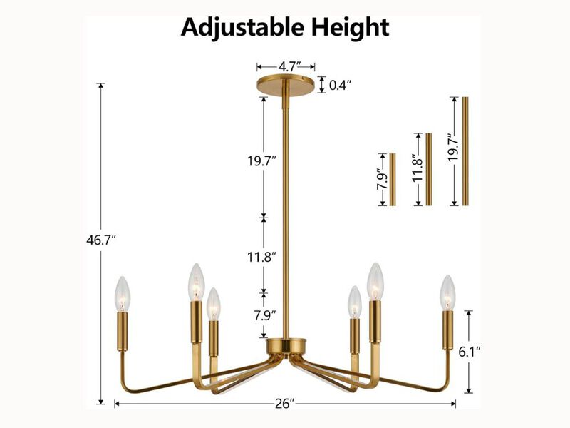 6-Light Gold Farmhouse Chandelier – Brushed Brass Candle Pendant for Dining Room, Kitchen Island & Living Room (E12 Base)