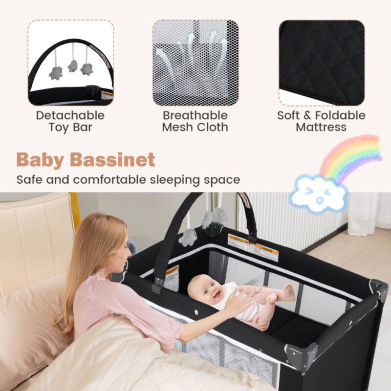Hivvago 3-in-1 Portable Baby Crib and Playpen with Changing Table