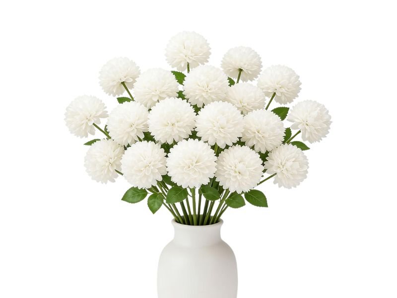 12 Piece White Artificial Chrysanthemum Flower Stems Garden Porch Decor image number 0