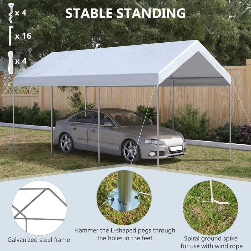10' x 20' Carport, Portable Garage & Patio Canopy Tent Storage Shelter, Adjustable Height, Anti-UV Cover for Car, Truck, Boat, Catering, Wedding, White