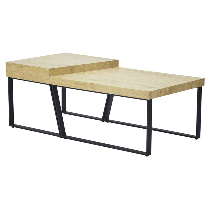 Rectangular Wooden Coffee Table with Metal Frame, Oak Brown and Black