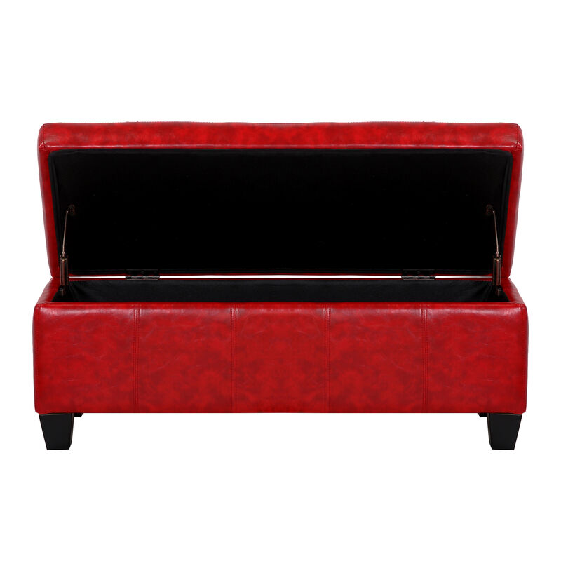 WestinTrends 42" Wide Faux Leather Rectangle Ottoman With Storage