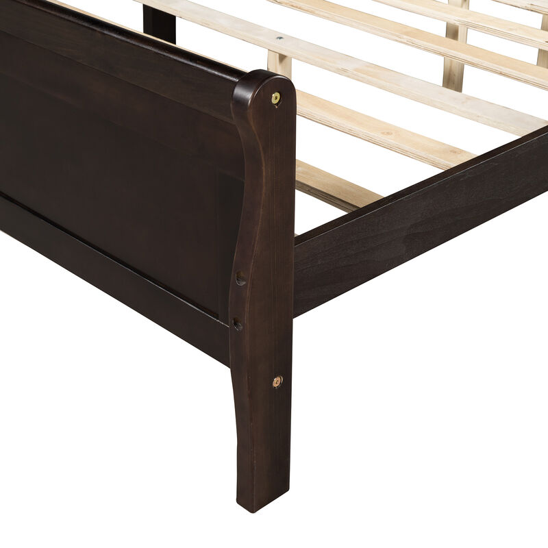 Whisen Wood Platform Bed Frame with Sleigh Design, Headboard, Footboard, and Sturdy Slat Support