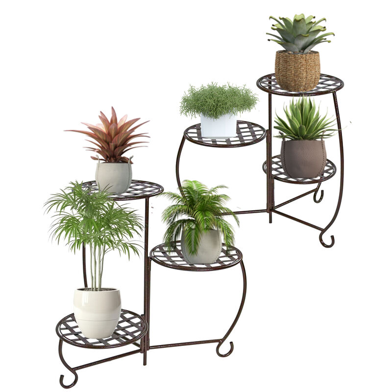 Sunnydaze 3-Tier Triple Plant Stand with Checkered Base - 24 in - Set of 2