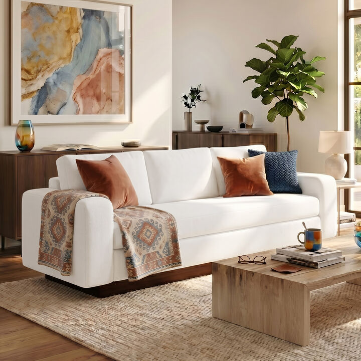 Merax Modern 3-Seater Chenille Sofa with Wide Functional Armrests & Solid Rubber Wood Base