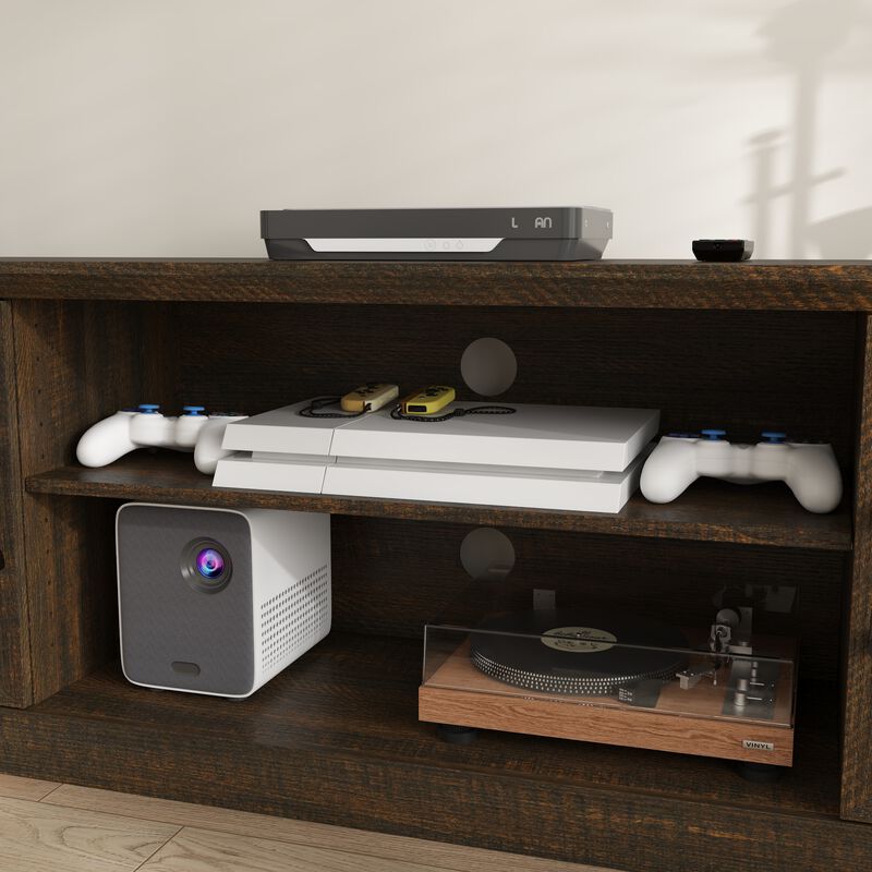 FUFU&GAGA 2-Door TV Stand with Black Metal Handles, Dark Brown Wood Grain Finish (70.9"W x 15.7"D x 21.7"H),Dark Brown