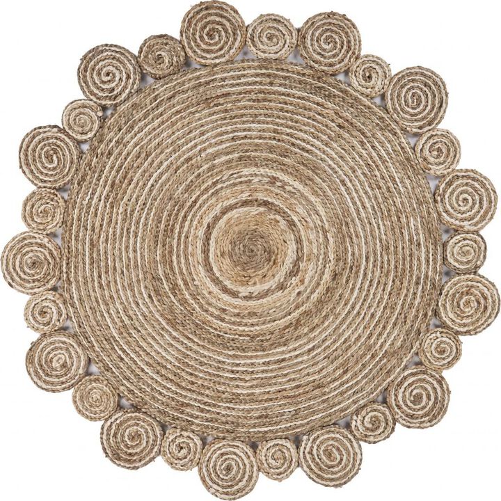 HomeRoots Jute Abstract Geometric Hand Braided Area Rug