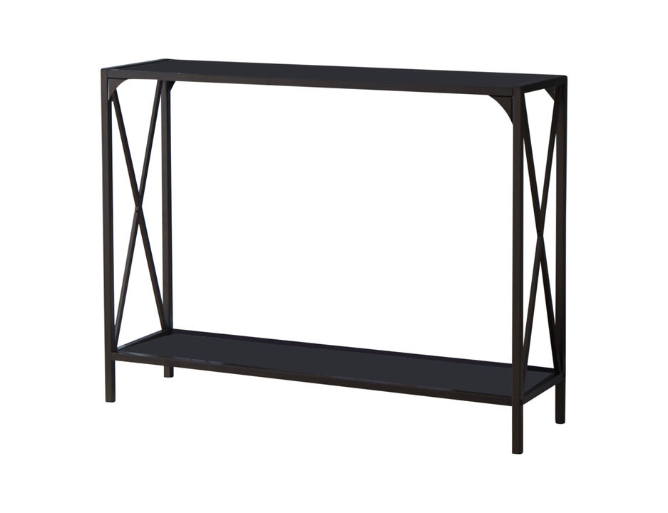 Kings Brand Furniture Kandin Metal Console Table with Glass Top, Pewter/Black