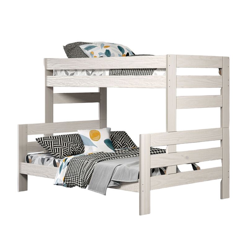 Damie Twin/Full Bunk Bed with Ladder, Brazilian Pine, White Solid Wood