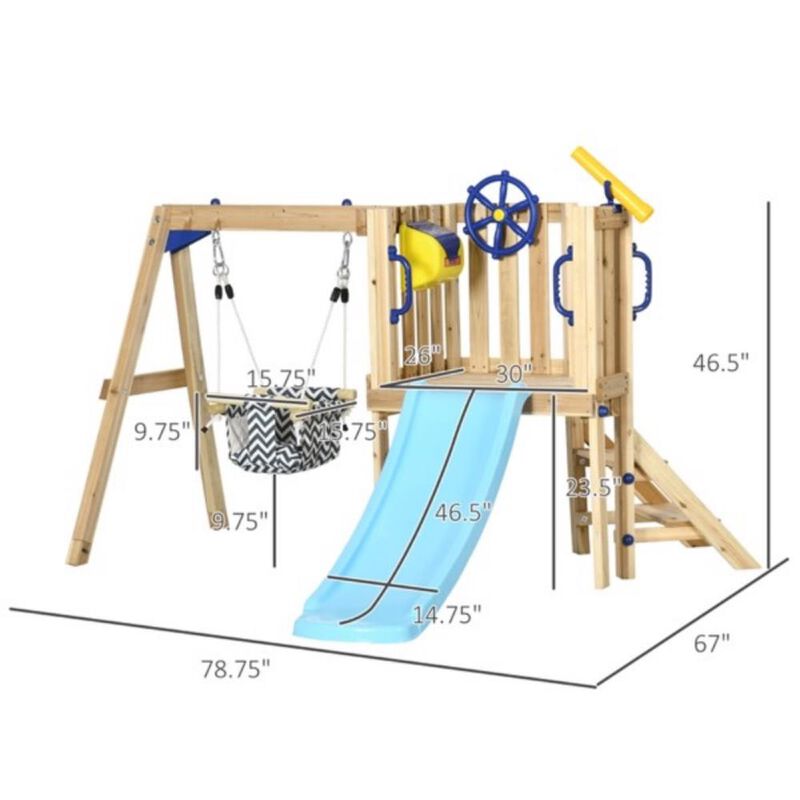 Wooden Swing Set with Toddler Slide Outdoor Playset for Kids with Swing and Climbing Features