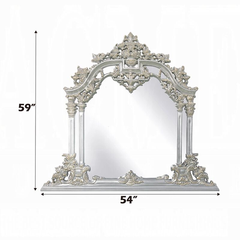 Dove Dresser Mirror, 54x59, Classic Silver Rococo Carvings, Wood Resin