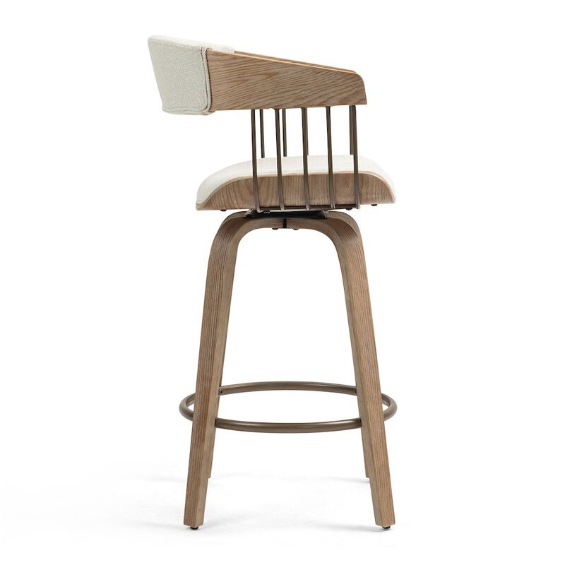 Glamour Home Berke Beige Upholstered Fabric Counter Stool with Natural Wood Legs