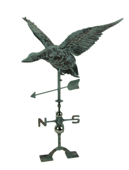 Verdigris Patina Metal Flying Duck Weathervane with Roof Mount