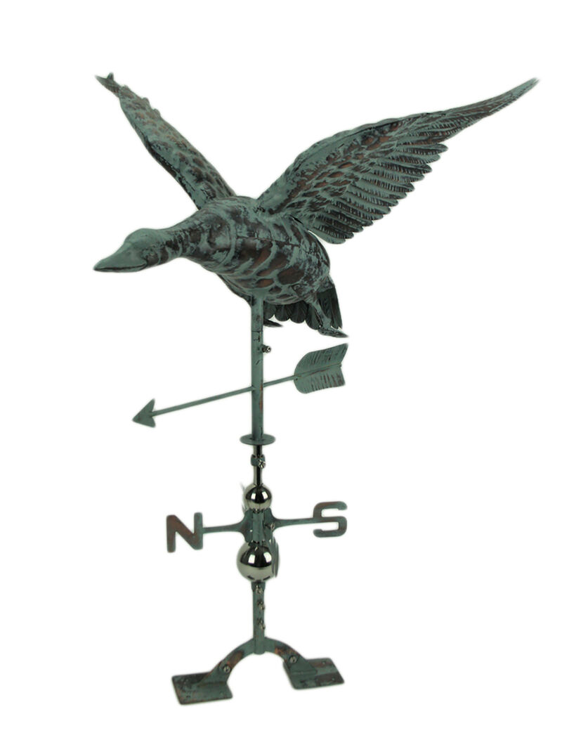 Verdigris Patina Metal Flying Duck Weathervane with Roof Mount image number 0