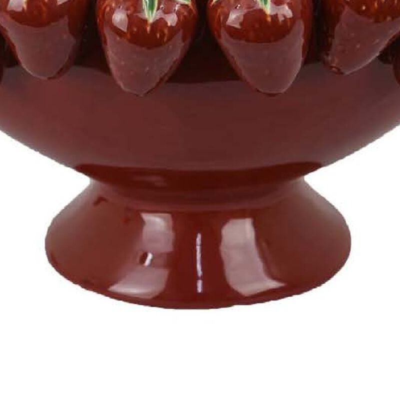 Randy Decorative Bowl, Sculpted Strawberry Rim, Glossy Red Ceramic