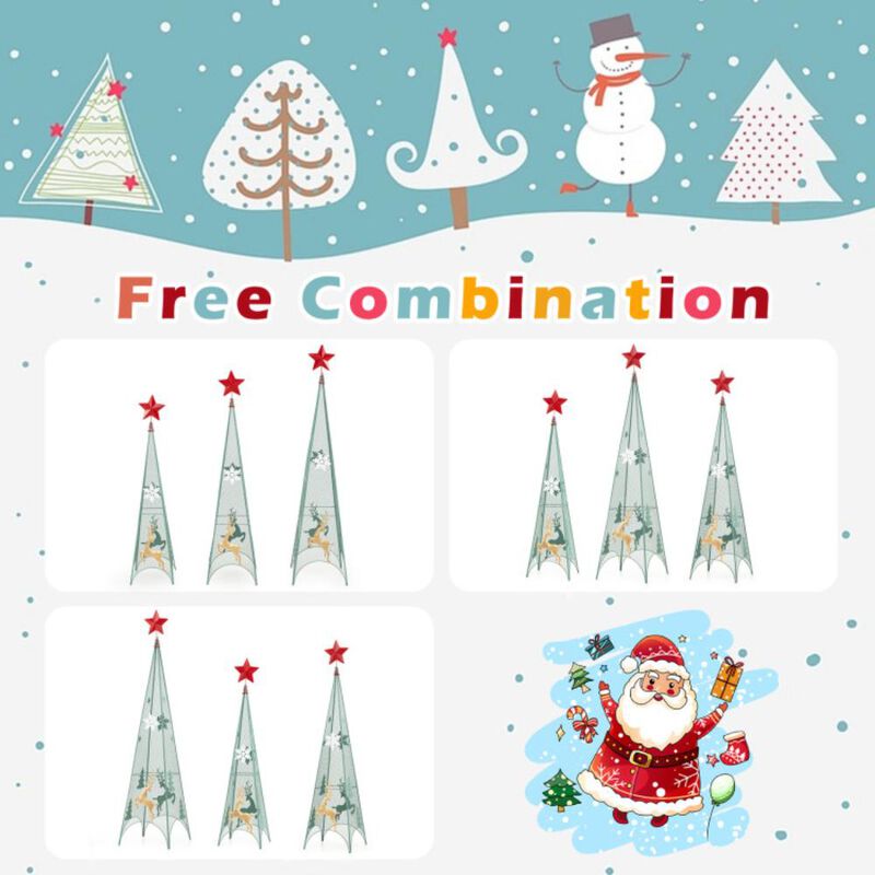 Hivvago 3/3.5/4 Feet Set of 3 Tower Shaped Christmas Trees with Removable Star Toppers