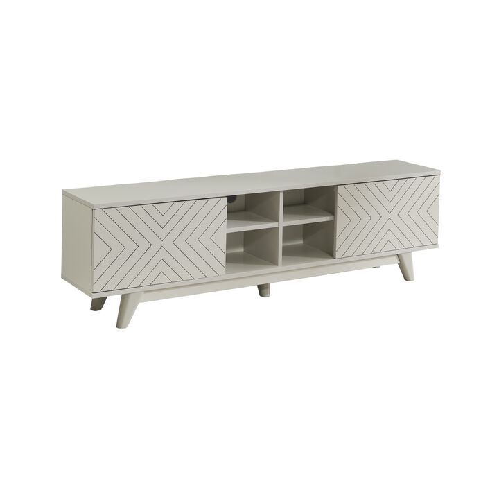 Store Lina Mid Century Modern Tv Stand 2 Door Cabinet 4 Cubby Hole Shelves 67 inch Tv Unit, Grey