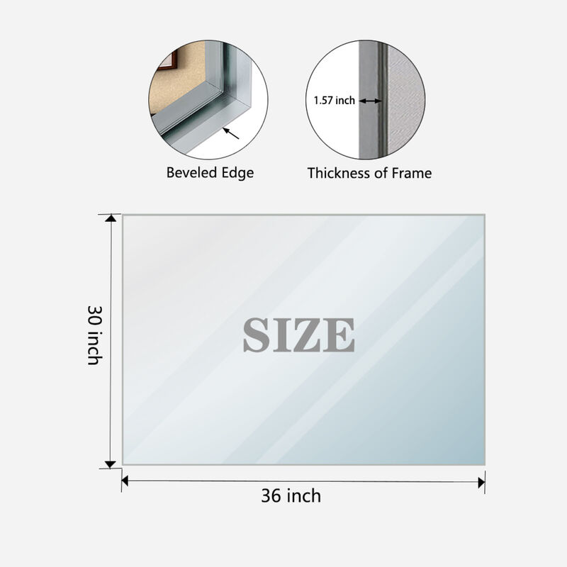 ELEMENT ACE 36x30 Inch Modern Rectangular Bathroom Mirror with Aluminum Frame - Horizontal and Vertical Mounting Options image number 2