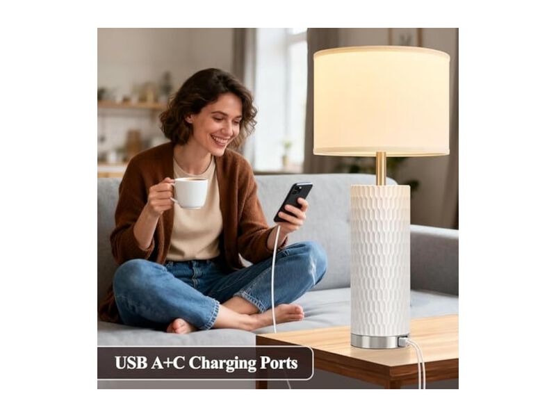 Touch Control Modern Ceramic Bedside Lamps Set Of 2 For Living Room Bedroom image number 1