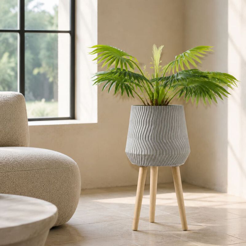 WOW PIONEER Indoor Outdoor Cement and Fir Wood Plant Stand Decorative Holder for Living, Dining, Bedroom and Patio Plant Display image number 3