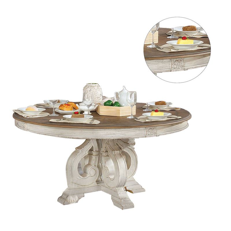 Simple Relax Wood Round Dining Table in Antique White image number 2