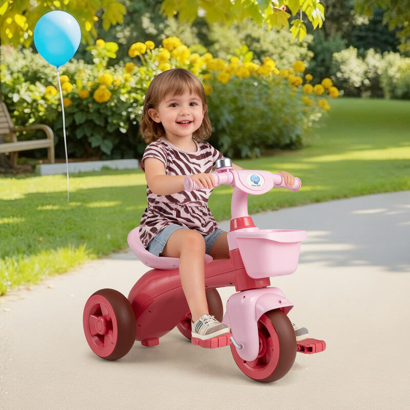 Toddler 3-Wheel Tricycle with Front Basket, Bell and Steering Control image number 4