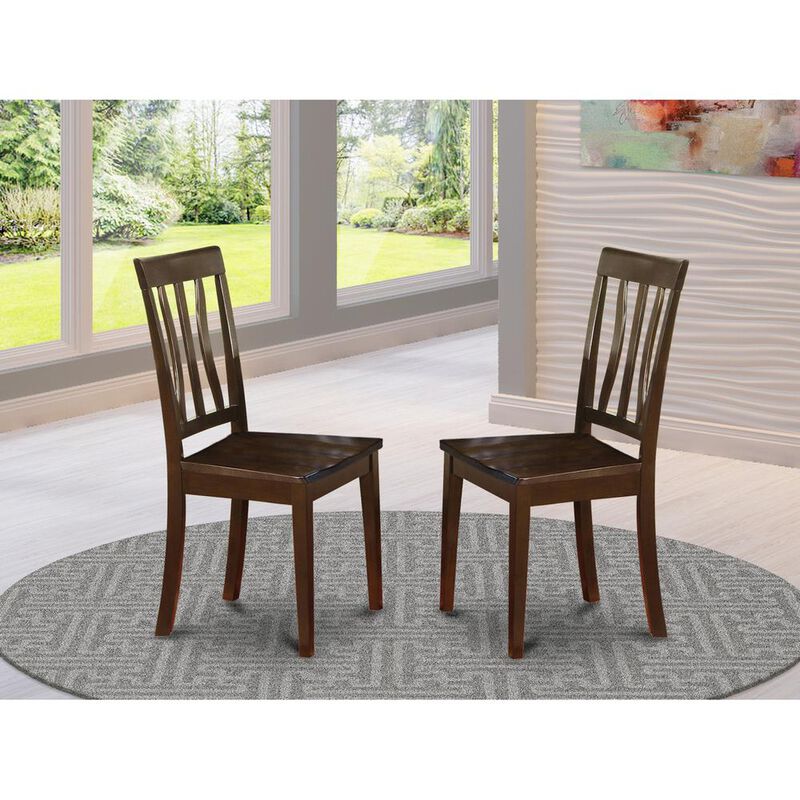 East West Furniture Antique  Kitchen  Chair  Wood  Seat  with  Cappuccino  Finish,  Set  of  2