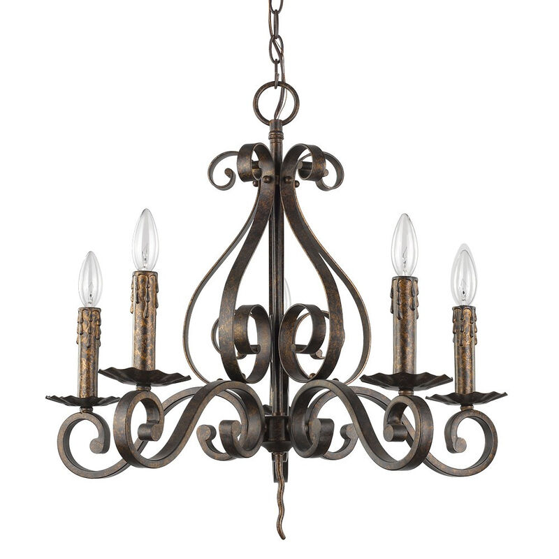 Hivvago Brown Candle Style Five Light Metal Dimmable Chandelier