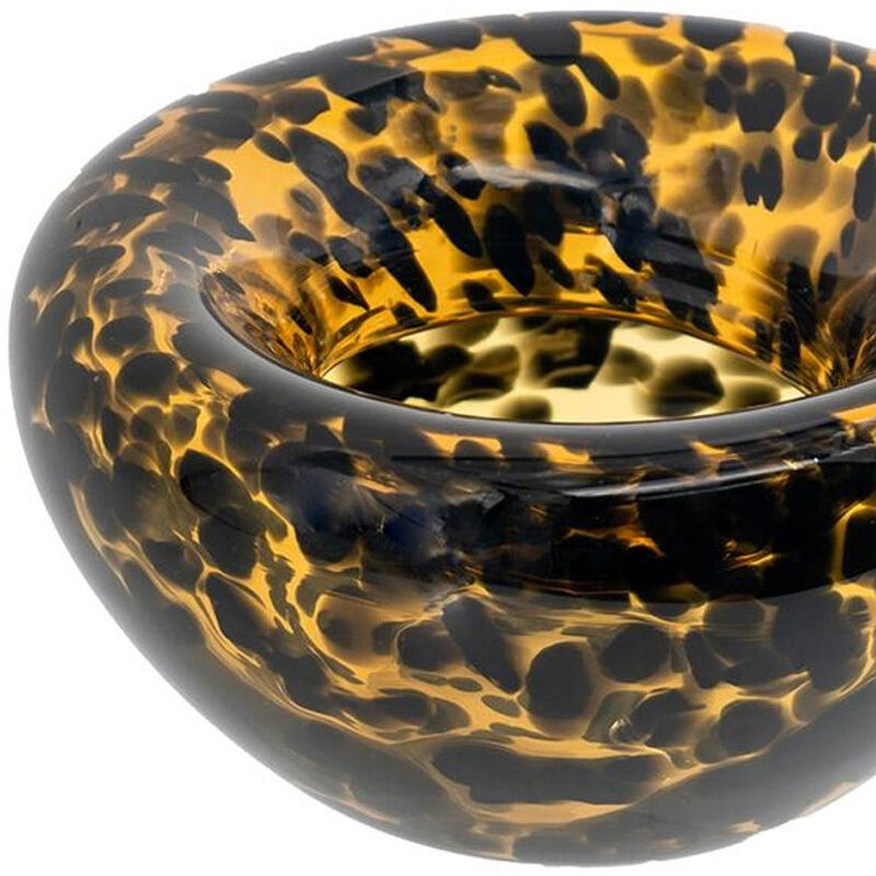 HomeRoots 4" Amber And Black Cheetah Animal Print Glass Round Table Vase image number 4