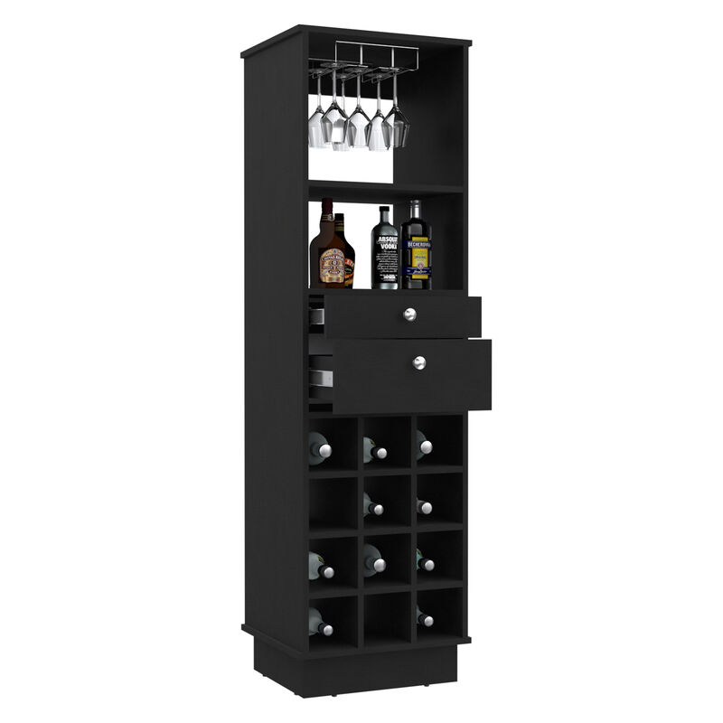 DEPOT E-SHOP Zircon Bar Cabinet, Twelve Built-in Wine Rack, Two Drawers, Black