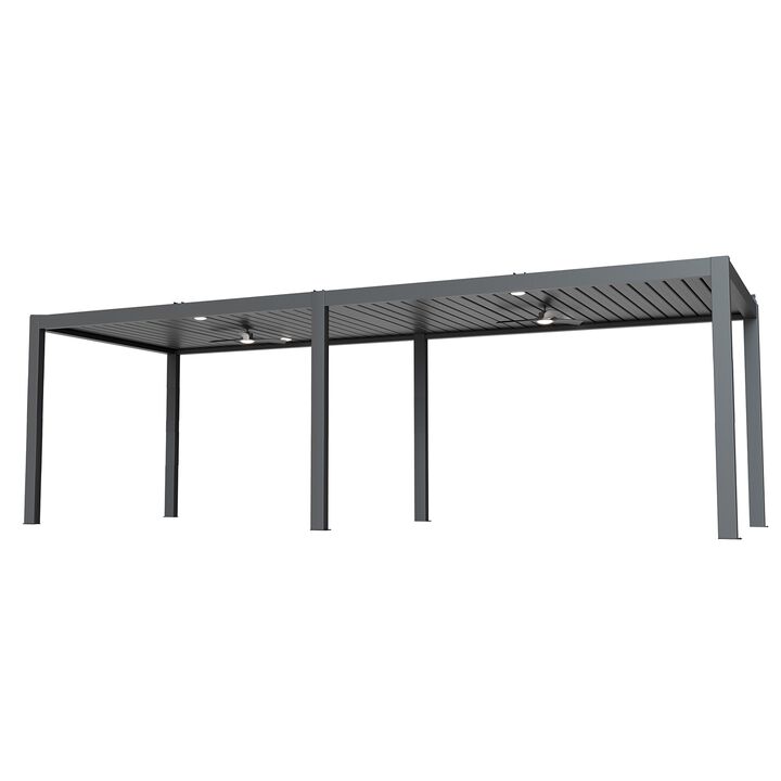 Mondawe 10x28ft Solar Aluminum Alloy Smart Pergola,Remote Control Adjustable Louvers&Drainage System